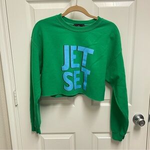 Alla Berman Green "Jet Set" Cropped Sweatshirt